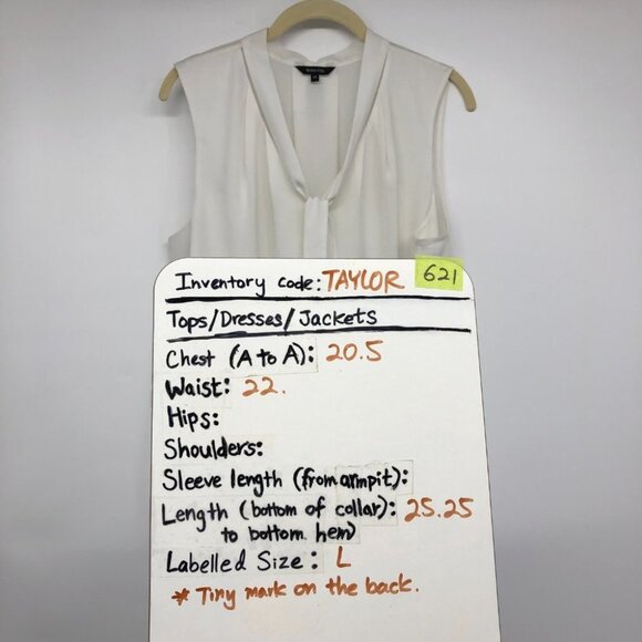 RW&Co White tied V-Neck sleevless blouse LG office capsule wardrobe Large - Picture 15 of 16